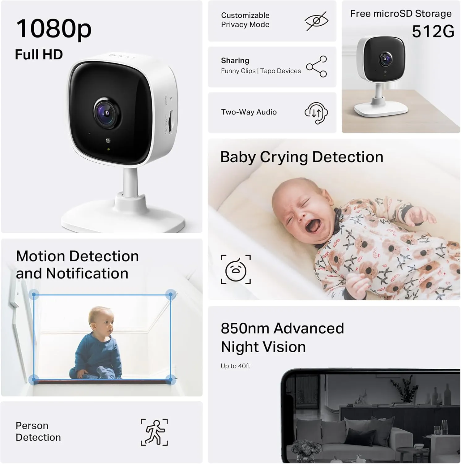 Tapo by TP-Link 1080P Indoor Security Camera for Baby Monitor, Pet Camera w/Motion Detection, 2-Way Audio Siren, Night Vision, Cloud & SD Card Storage, Works w/Alexa & Google Home, C100(4-Pack)