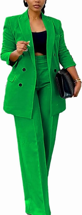 Tcremisa Women's Fashion Pants Suit 2 Piece Business Outfits Casual Double Breasted Blazer and Pant Sets