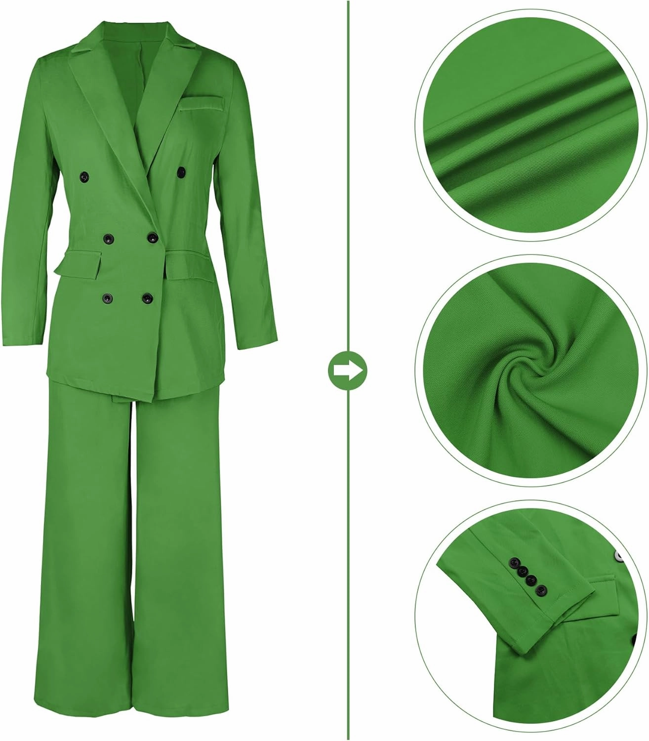 Tcremisa Women's Fashion Pants Suit 2 Piece Business Outfits Casual Double Breasted Blazer and Pant Sets