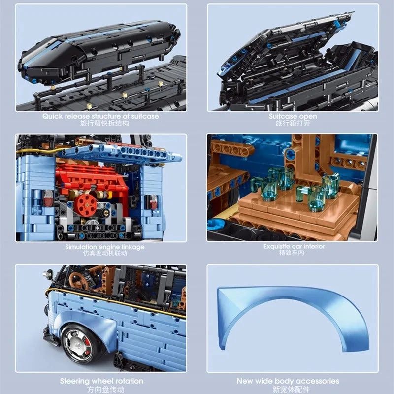 Tech MOC Electroplated Camper Bus Van Bricks Toy T5022A