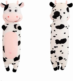 TEFU Lovely Creative Milk Cow Plush Pillow Toys Soft Stuffed Cartoon Animal Cattle Doll Bedroom Sleeping Pillow Cushion,Gifts for Friends Kids (70cm/27.5in)