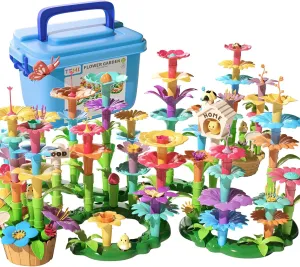 TEMI 138 PCS Flower Garden Building Toys for Girls Toys, Educational STEM Toy and Preschool Garden Play Set for Toddlers 3 4 5 6 7 8 Year Old Kids Boys Girls, Flower Stacking Toys for Kids Age 3-6