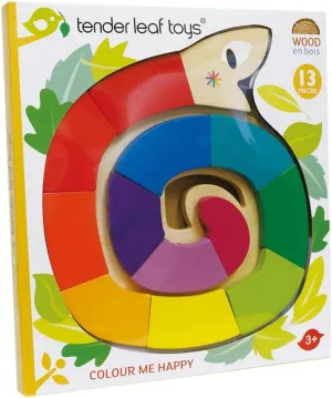 Tender Leaf Toys - Colour Me Happy - 13 Pieces Educational Colour Sorting Wooden Puzzle Toy with 3 Dimensional Shapes Underneath - Early Learning and Preschool Teaching Materials for Children 2 