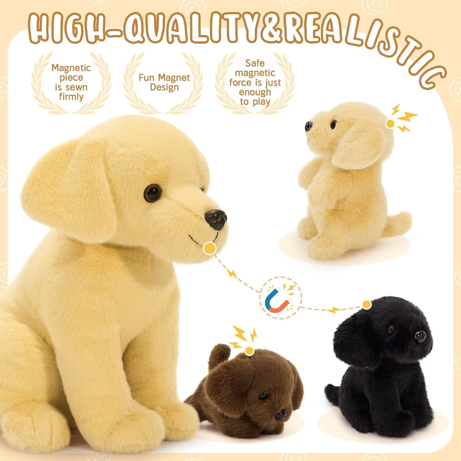 Tezituor Yellow Lab Stuffed Animal with Babies,Big Mommy Stuffed Labrador Dog Plush with 3 Puppy Toys, Realistic Larbrador Retriever Plush Gift for Girl Boy
