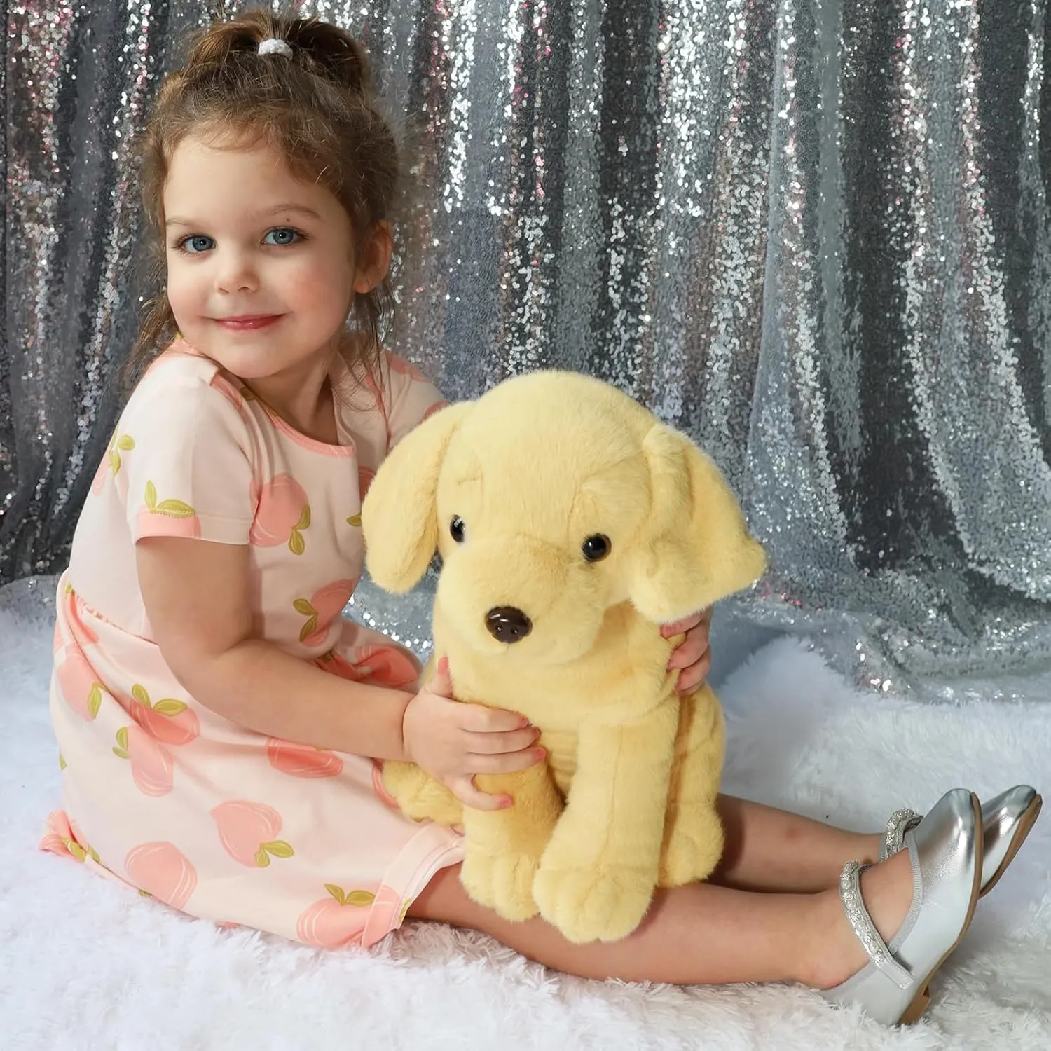 Tezituor Yellow Lab Stuffed Animal with Babies,Big Mommy Stuffed Labrador Dog Plush with 3 Puppy Toys, Realistic Larbrador Retriever Plush Gift for Girl Boy