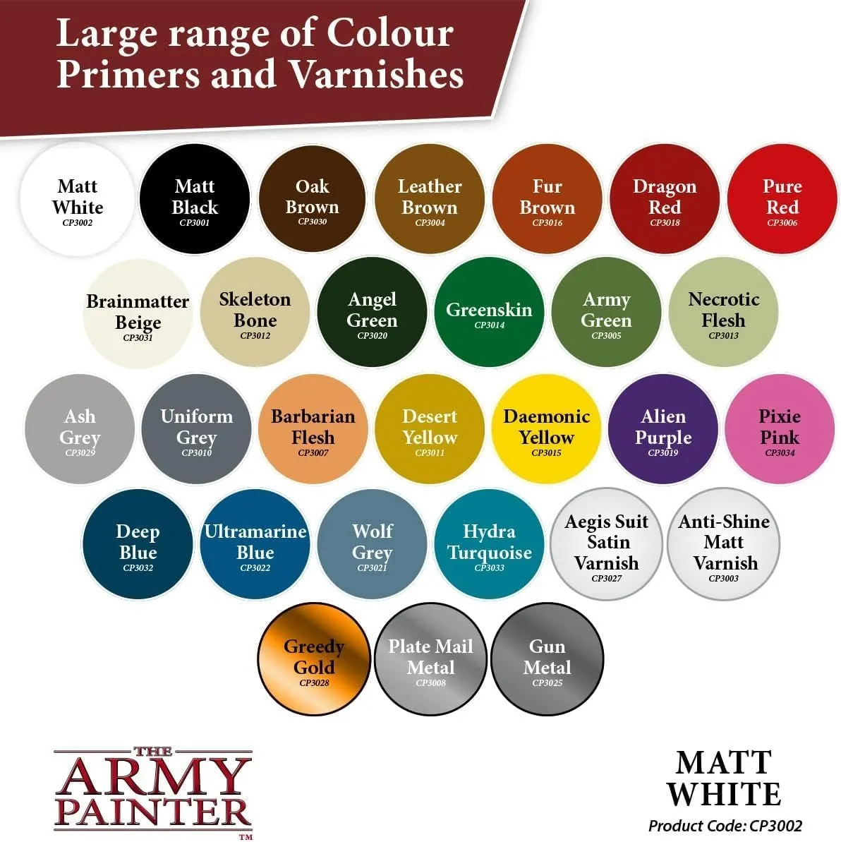 The Army Painter Color Primer Spray Paint, Matt White, 400ml, 13.5oz - Acrylic Spray Undercoat for Miniature Painting- Spray Primer for Plastic Miniatures