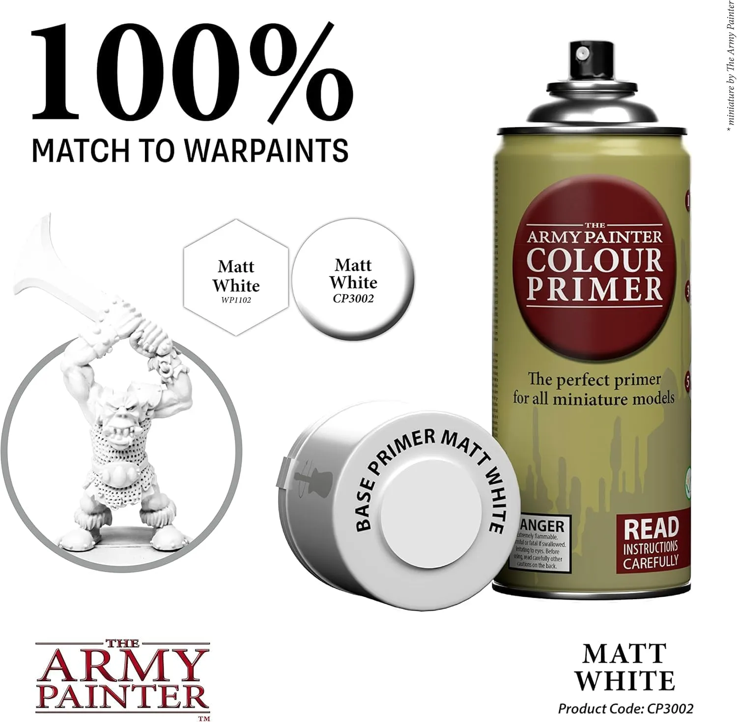 The Army Painter Color Primer Spray Paint, Matt White, 400ml, 13.5oz - Acrylic Spray Undercoat for Miniature Painting- Spray Primer for Plastic Miniatures