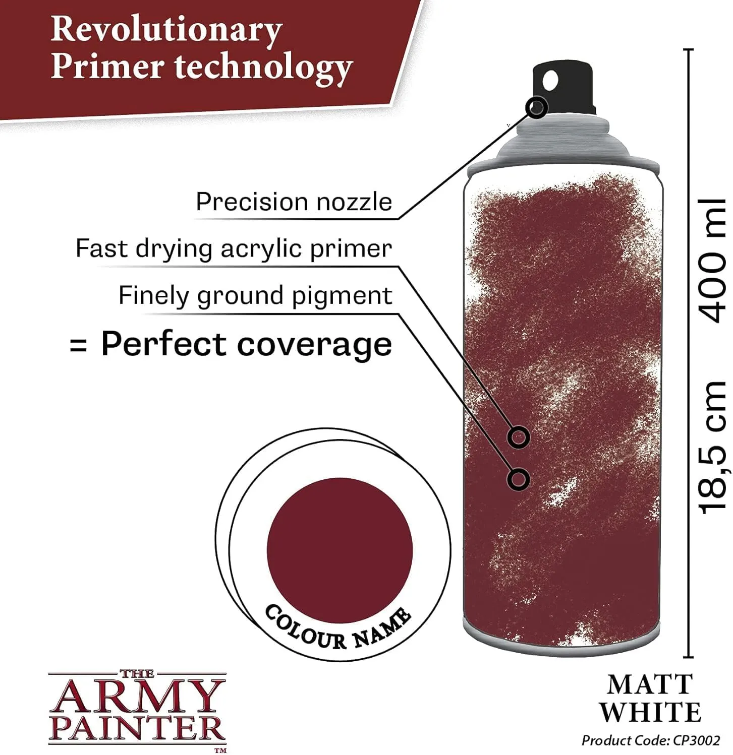 The Army Painter Color Primer Spray Paint, Matt White, 400ml, 13.5oz - Acrylic Spray Undercoat for Miniature Painting- Spray Primer for Plastic Miniatures