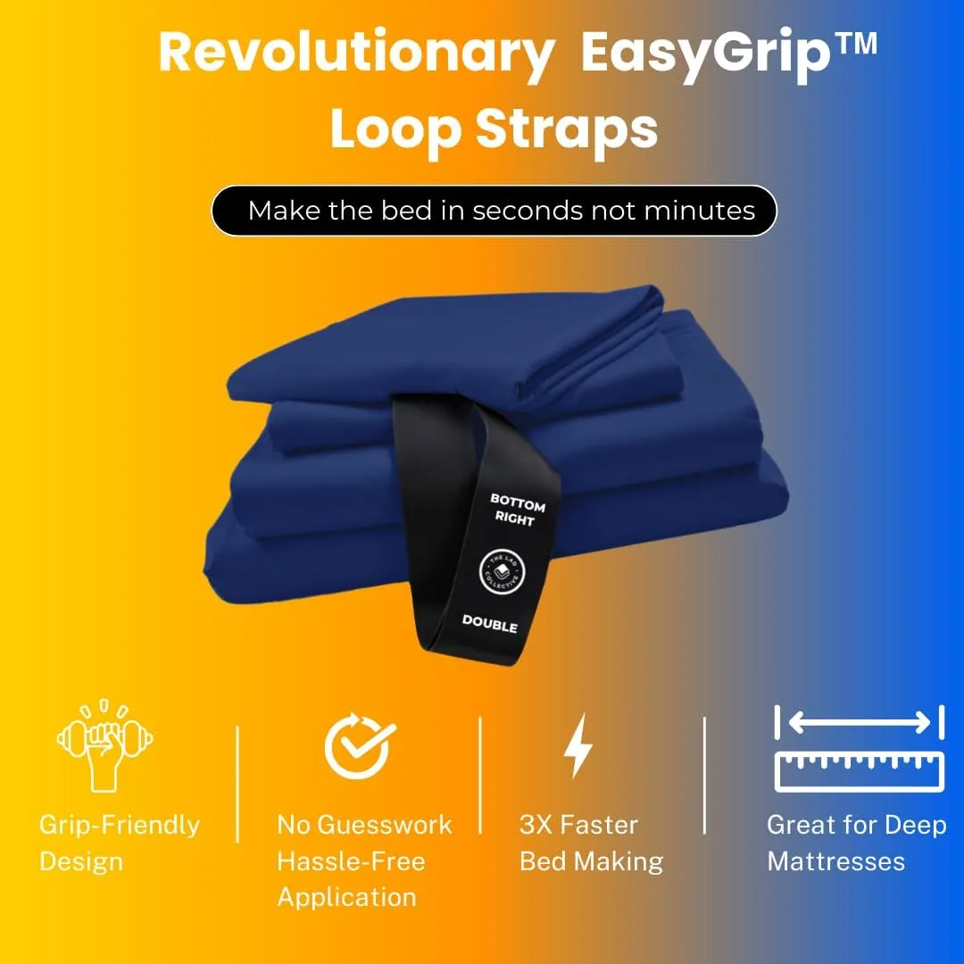 The LAD Collective 3.0 Fitted Sheet - Deep Pocket Bed Cover with EasyGrip™ Loop Straps, Durable Elastic & Temperature Regulating Fabric - Premium Bed Sheets - Atlantic/Queen