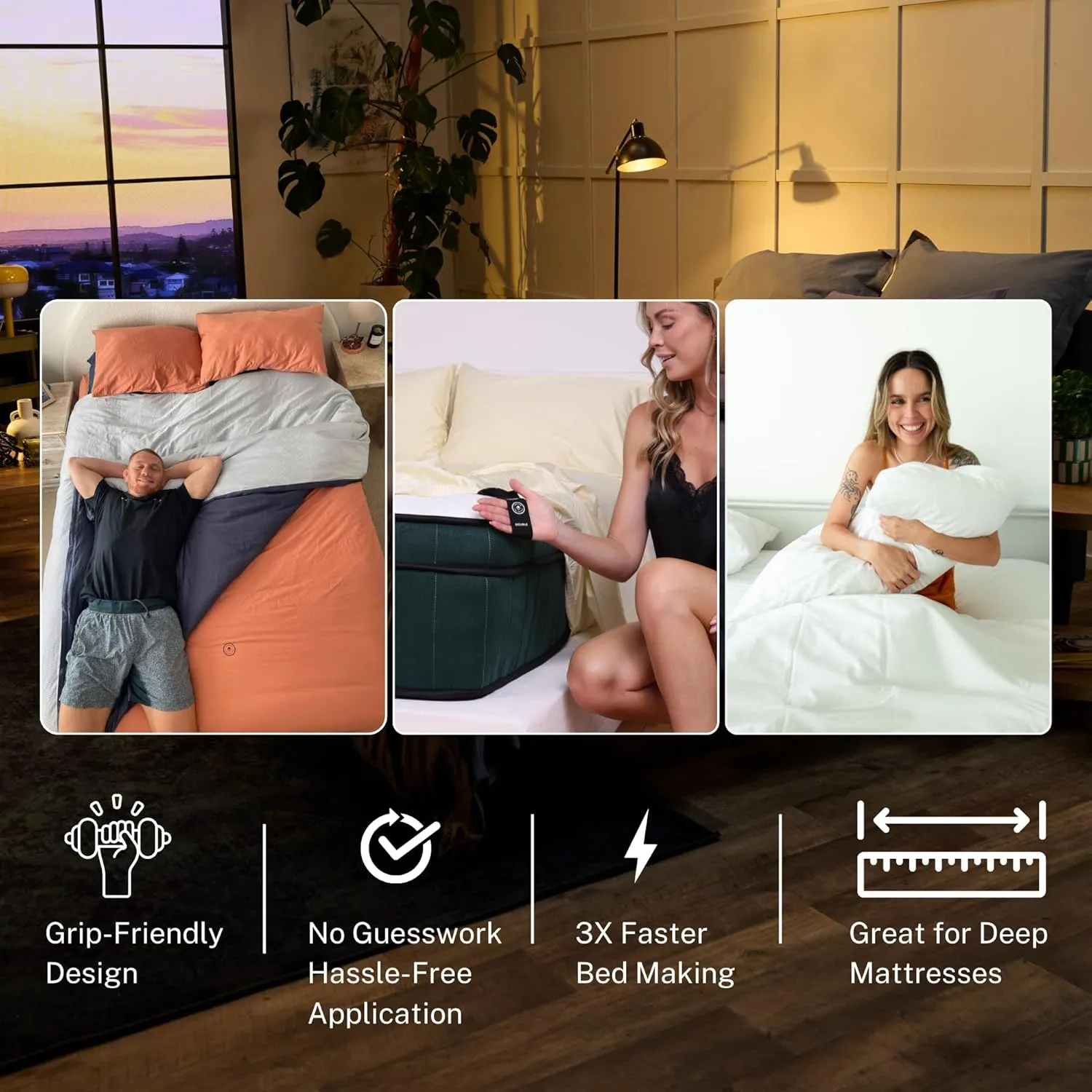 The LAD Collective 3.0 Fitted Sheet - Deep Pocket Bed Cover with EasyGrip™ Loop Straps, Durable Elastic & Temperature Regulating Fabric - Premium Bed Sheets - Atlantic/Queen