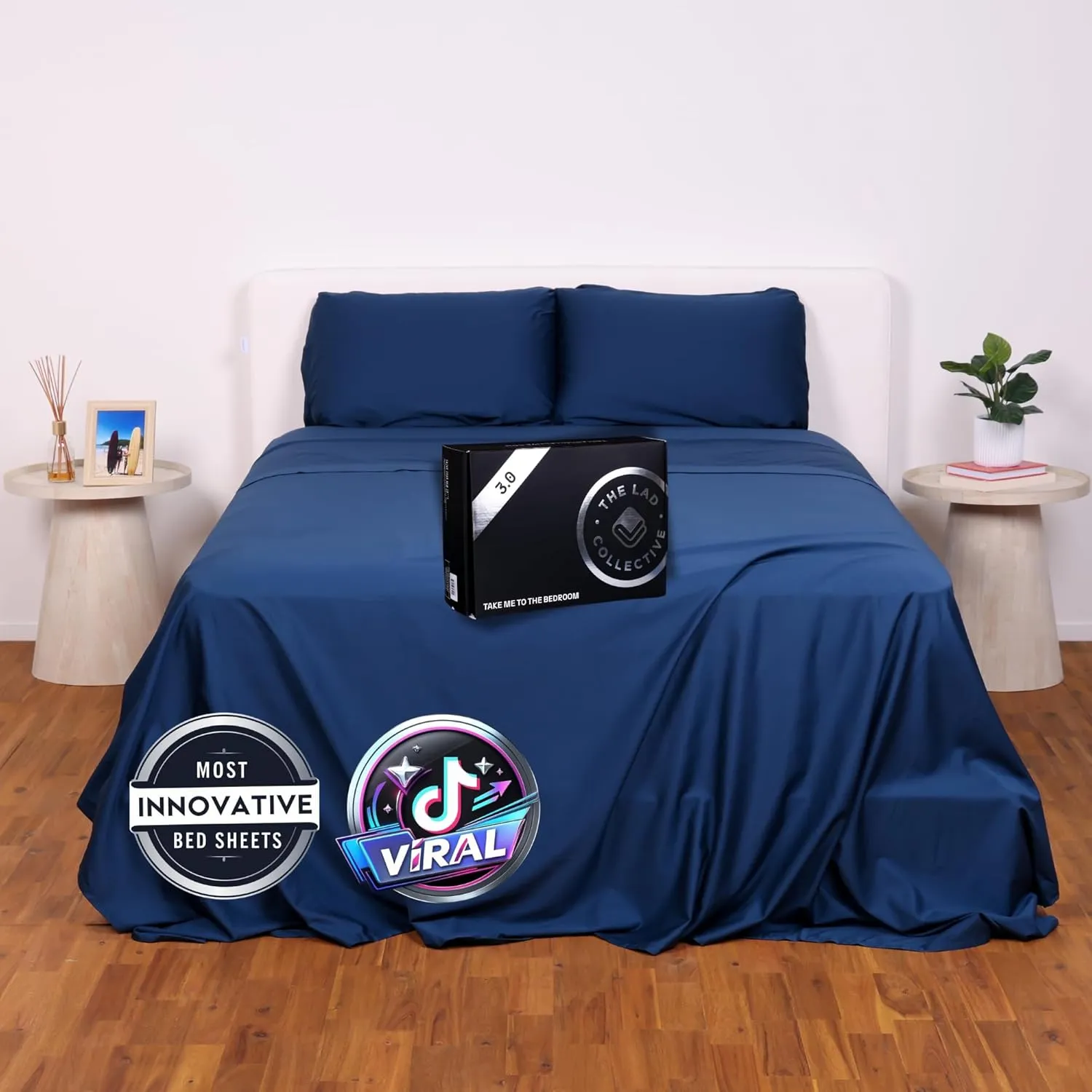 The LAD Collective 3.0 Fitted Sheet - Deep Pocket Bed Cover with EasyGrip™ Loop Straps, Durable Elastic & Temperature Regulating Fabric - Premium Bed Sheets - Atlantic/Queen