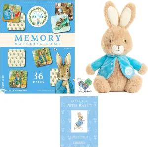 The Tale of Peter Rabbit by Beatrix Potter Hardcover Book, 9.5" Peter Rabbit Stuffed Animal Plush Bunny, Peter Rabbit Memory Game, and Gift - Book Bag (A Classic Educational Gift Set) (Toddler)
