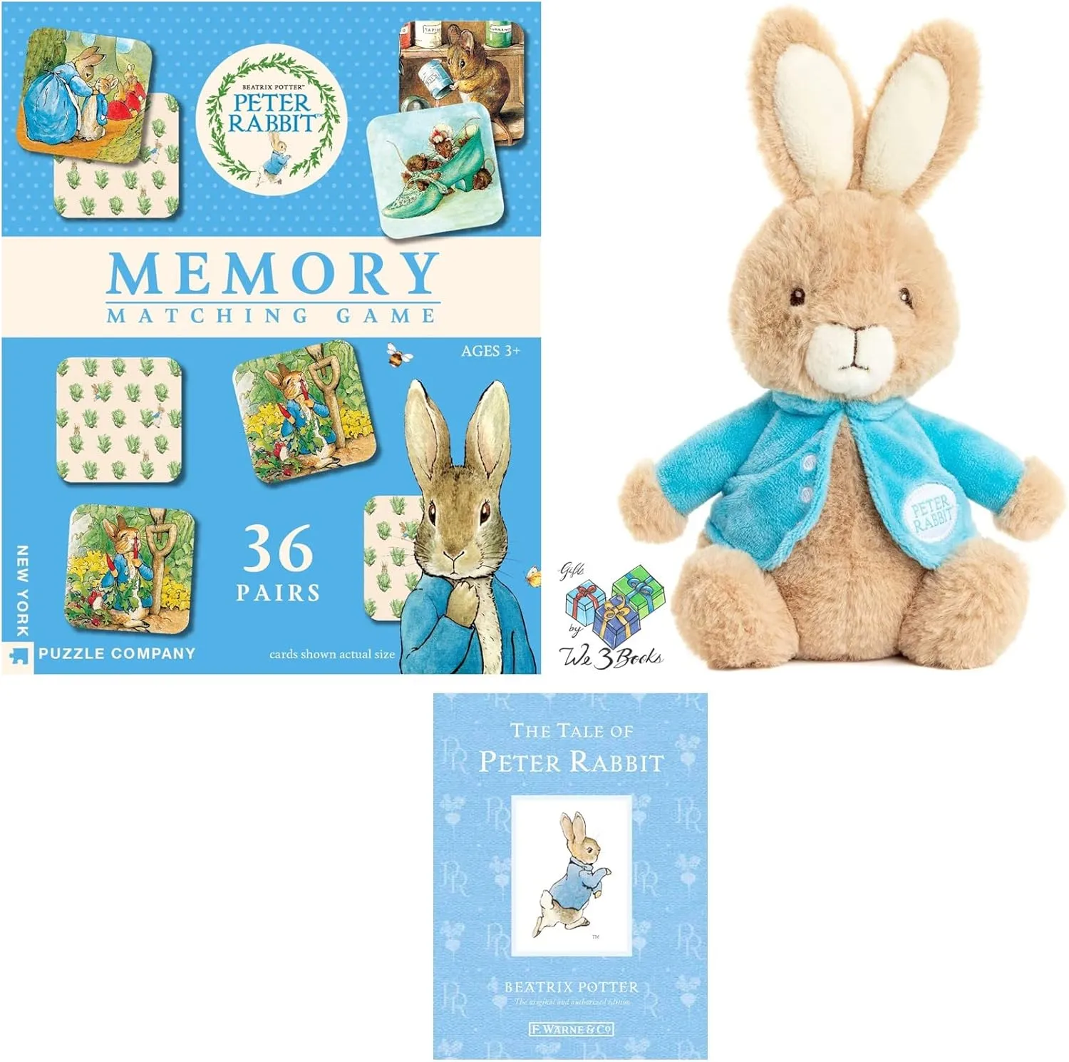 The Tale of Peter Rabbit by Beatrix Potter Hardcover Book, 9.5" Peter Rabbit Stuffed Animal Plush Bunny, Peter Rabbit Memory Game, and Gift - Book Bag (A Classic Educational Gift Set) (Toddler)