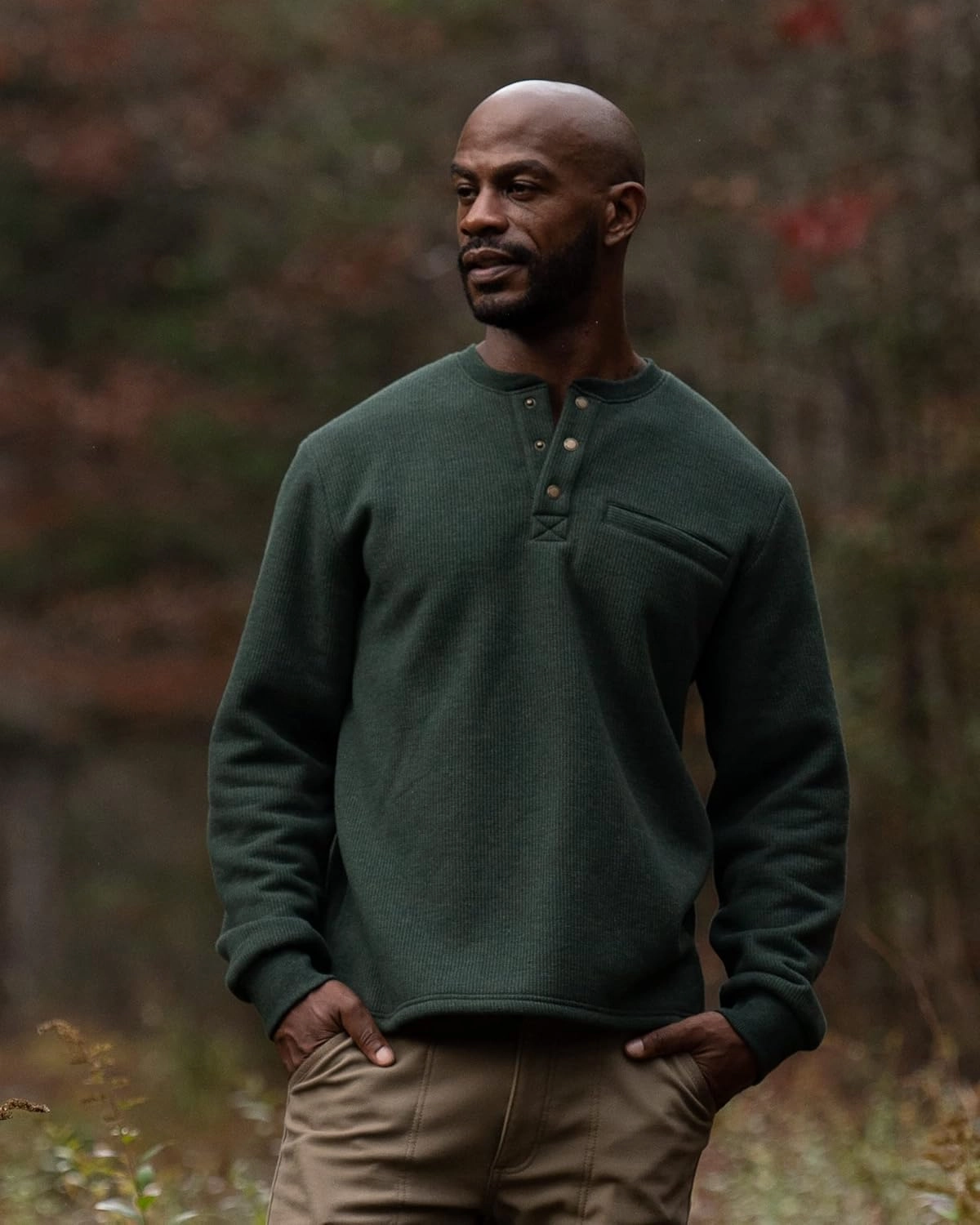 The American Outdoorsman Sherpa Lined Waffle Henley for Men - Thermal Long Sleeve Shirt Bonded Sherpa Lining For Outdoors
