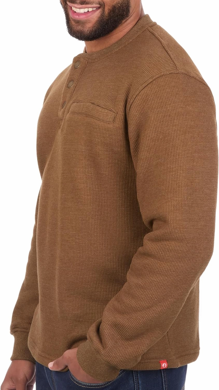 The American Outdoorsman Sherpa Lined Waffle Henley for Men - Thermal Long Sleeve Shirt Bonded Sherpa Lining For Outdoors