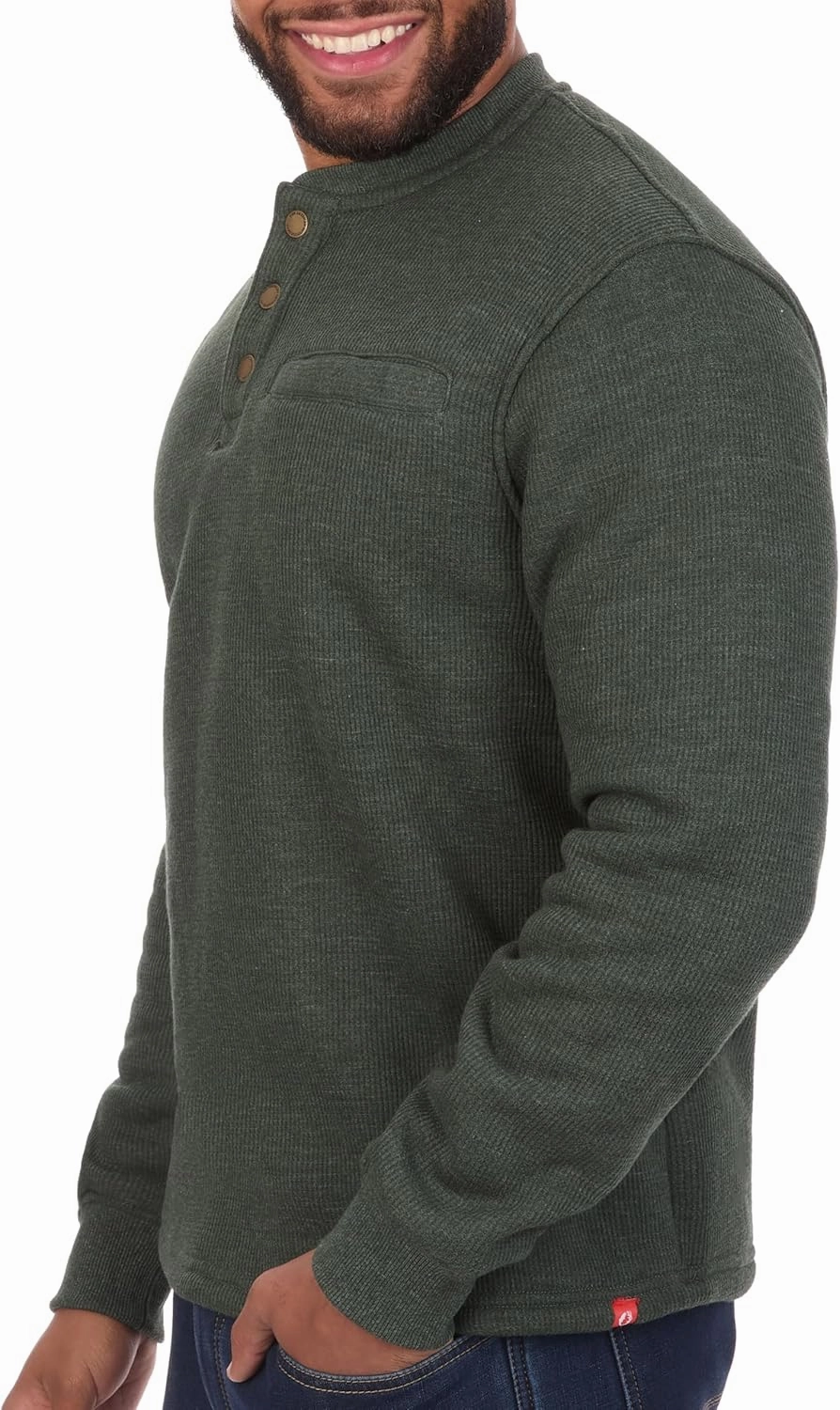 The American Outdoorsman Sherpa Lined Waffle Henley for Men - Thermal Long Sleeve Shirt Bonded Sherpa Lining For Outdoors
