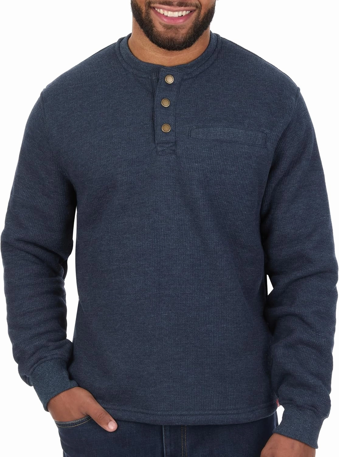 The American Outdoorsman Sherpa Lined Waffle Henley for Men - Thermal Long Sleeve Shirt Bonded Sherpa Lining For Outdoors