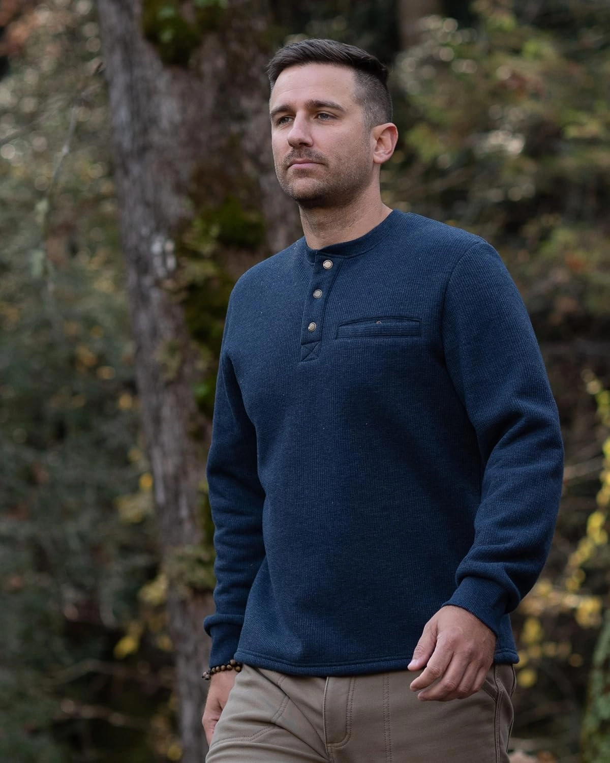 The American Outdoorsman Sherpa Lined Waffle Henley for Men - Thermal Long Sleeve Shirt Bonded Sherpa Lining For Outdoors