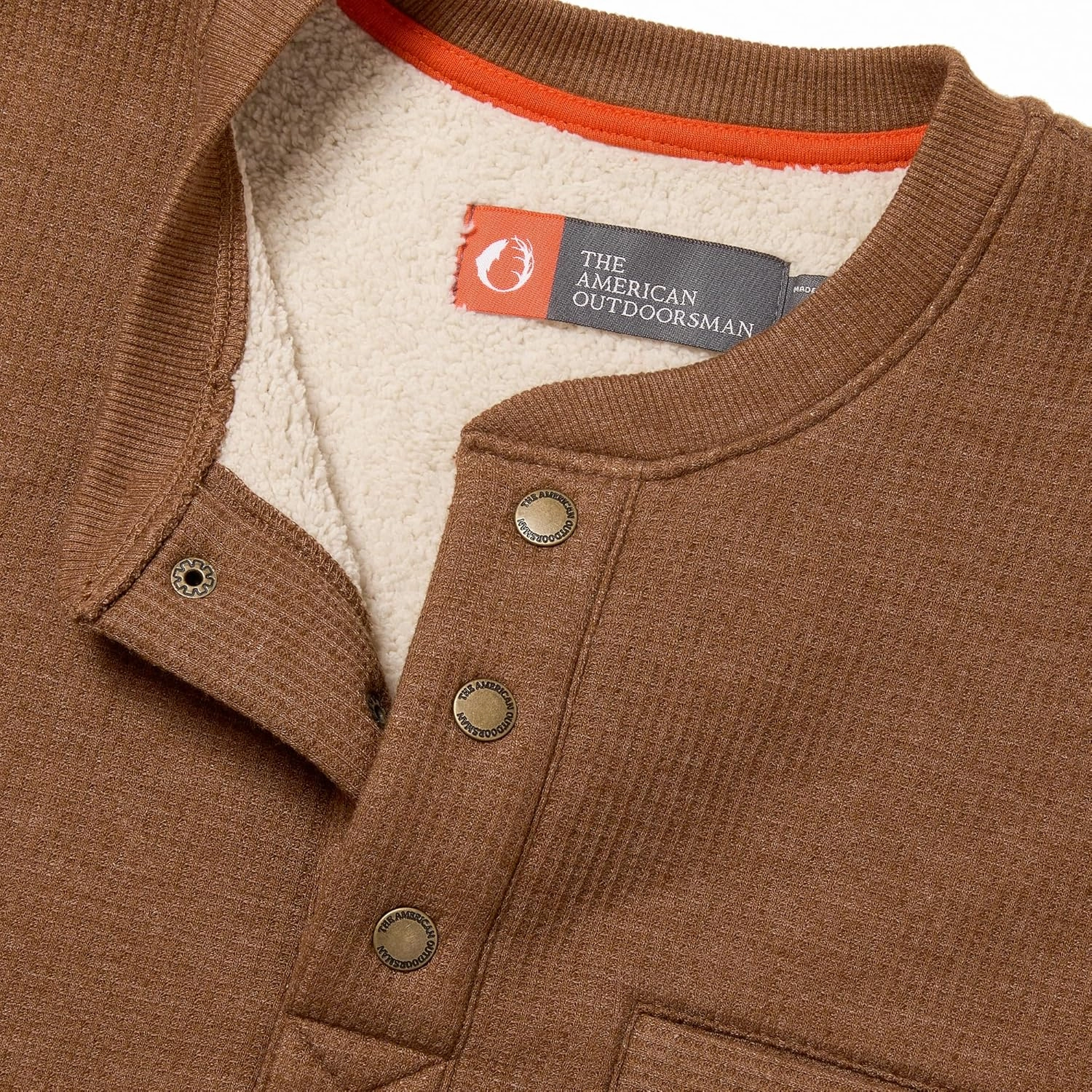 The American Outdoorsman Sherpa Lined Waffle Henley for Men - Thermal Long Sleeve Shirt Bonded Sherpa Lining For Outdoors