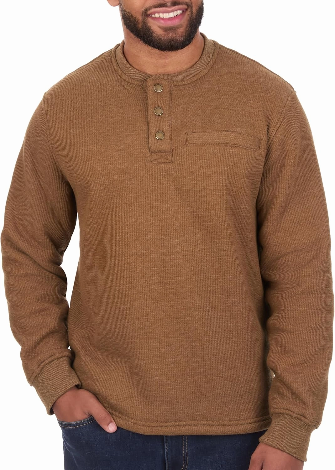 The American Outdoorsman Sherpa Lined Waffle Henley for Men - Thermal Long Sleeve Shirt Bonded Sherpa Lining For Outdoors