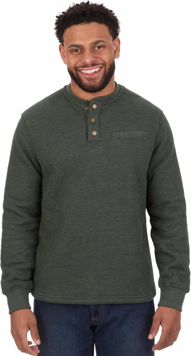 The American Outdoorsman Sherpa Lined Waffle Henley for Men - Thermal Long Sleeve Shirt Bonded Sherpa Lining For Outdoors
