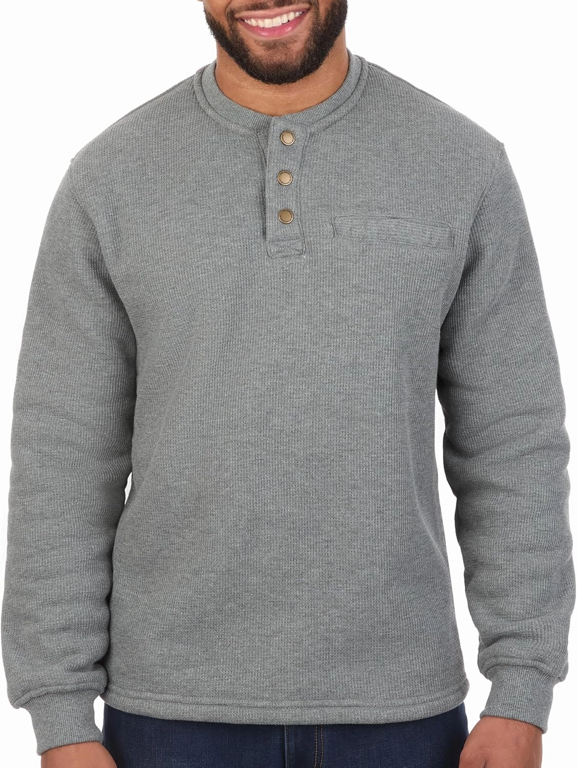 The American Outdoorsman Sherpa Lined Waffle Henley for Men - Thermal Long Sleeve Shirt Bonded Sherpa Lining For Outdoors