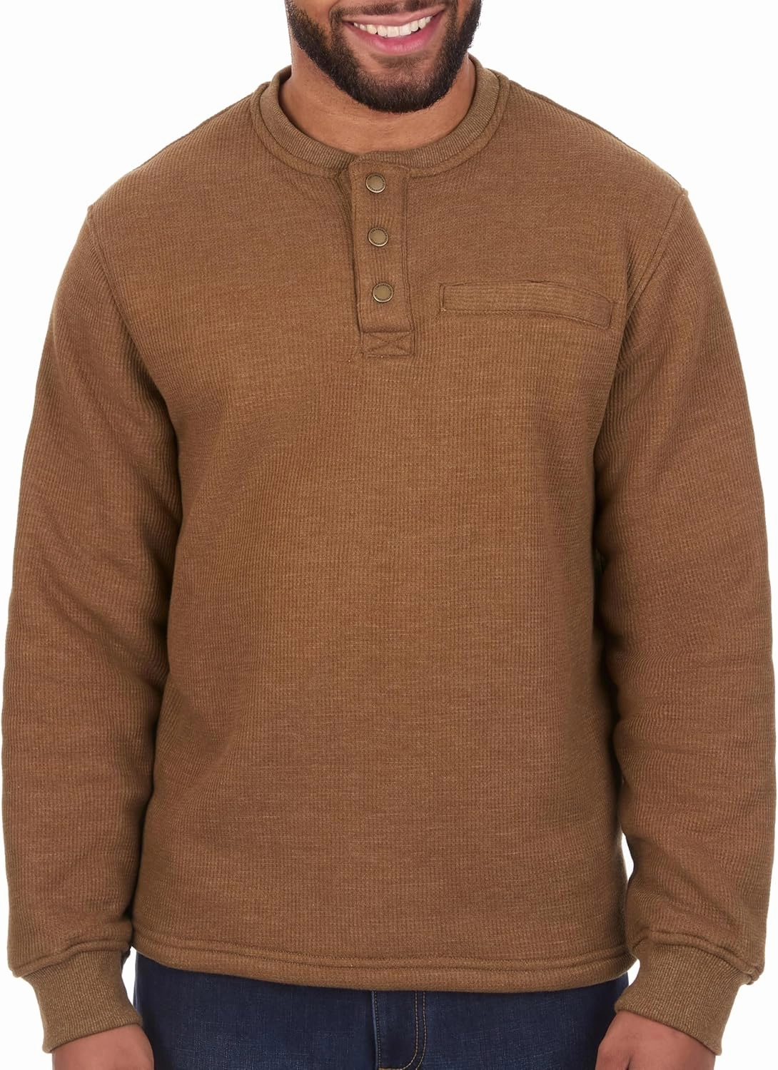 The American Outdoorsman Sherpa Lined Waffle Henley for Men - Thermal Long Sleeve Shirt Bonded Sherpa Lining For Outdoors