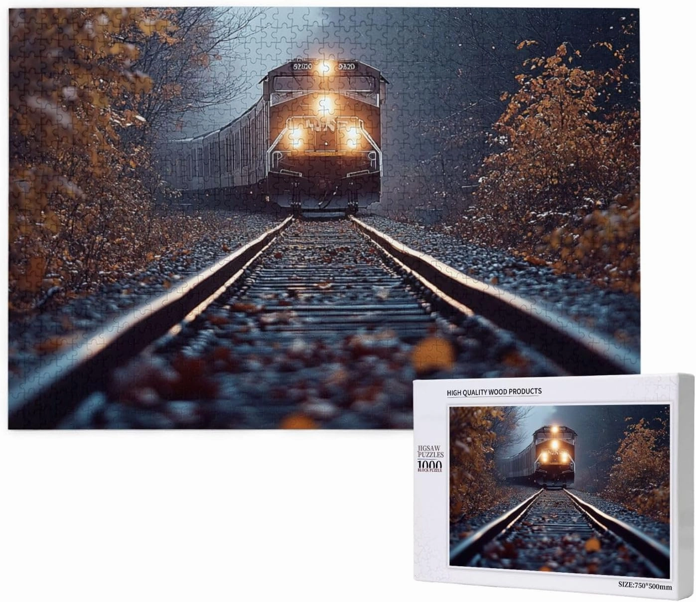 The Locomotive in The Train Tracks 1000 pcs Adult Wooden Jigsaw Puzzle，Stunningly Vibrant Colors Flight of Thought，UAdults Funny Artwork，Pieces Fit Together Perfectly，Gifts for Family