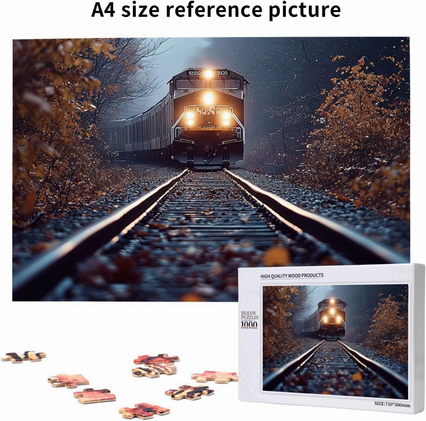 The Locomotive in The Train Tracks 1000 pcs Adult Wooden Jigsaw Puzzle，Stunningly Vibrant Colors Flight of Thought，UAdults Funny Artwork，Pieces Fit Together Perfectly，Gifts for Family