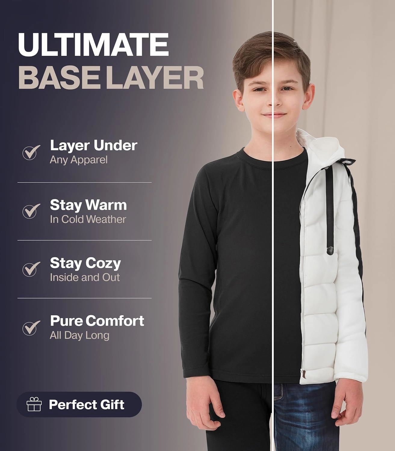 Thermajohn Thermal Underwear for Kids, Boys Thermal Underwear Set, Base Layers for Skiing, Long Johns for Boys Kids