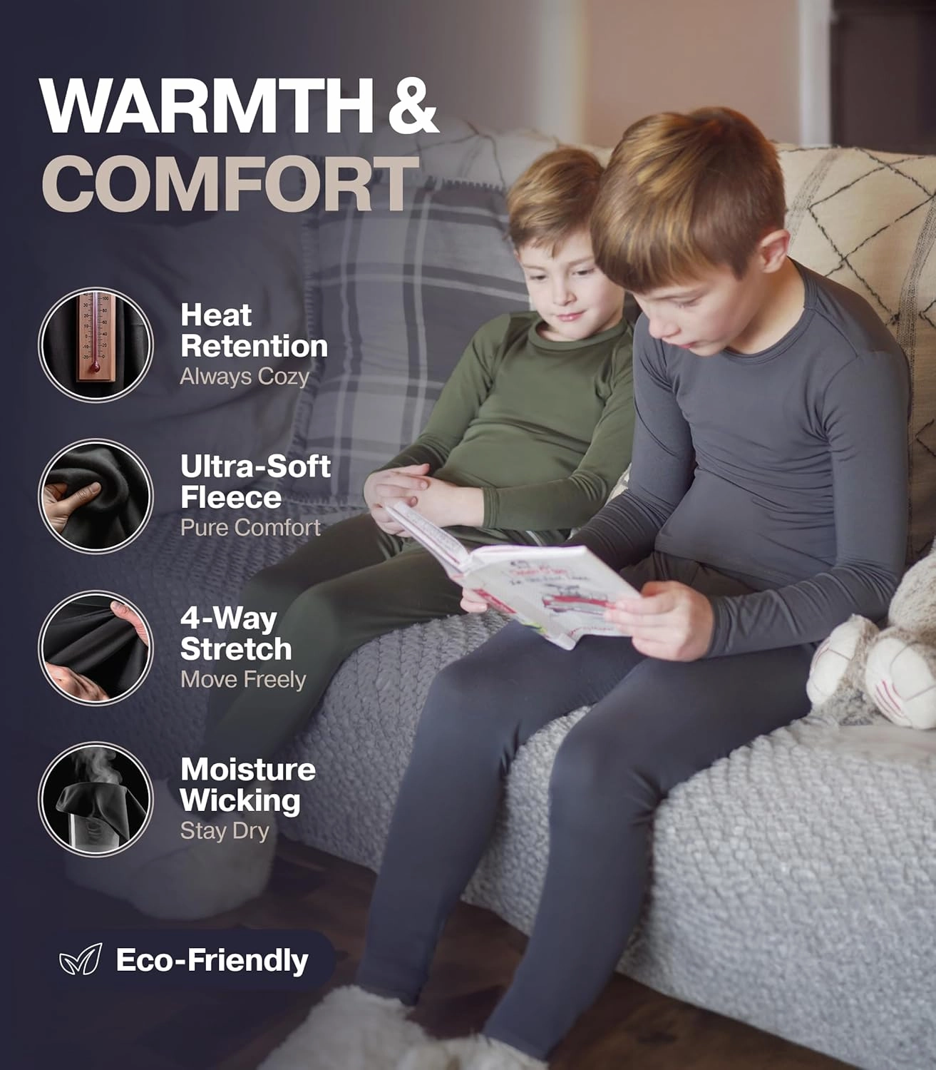 Thermajohn Thermal Underwear for Kids, Boys Thermal Underwear Set, Base Layers for Skiing, Long Johns for Boys Kids
