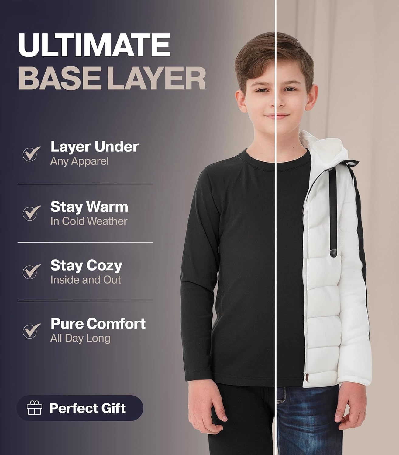 Thermajohn Thermal Underwear for Kids, Boys Thermal Underwear Set, Base Layers for Skiing, Long Johns for Boys Kids