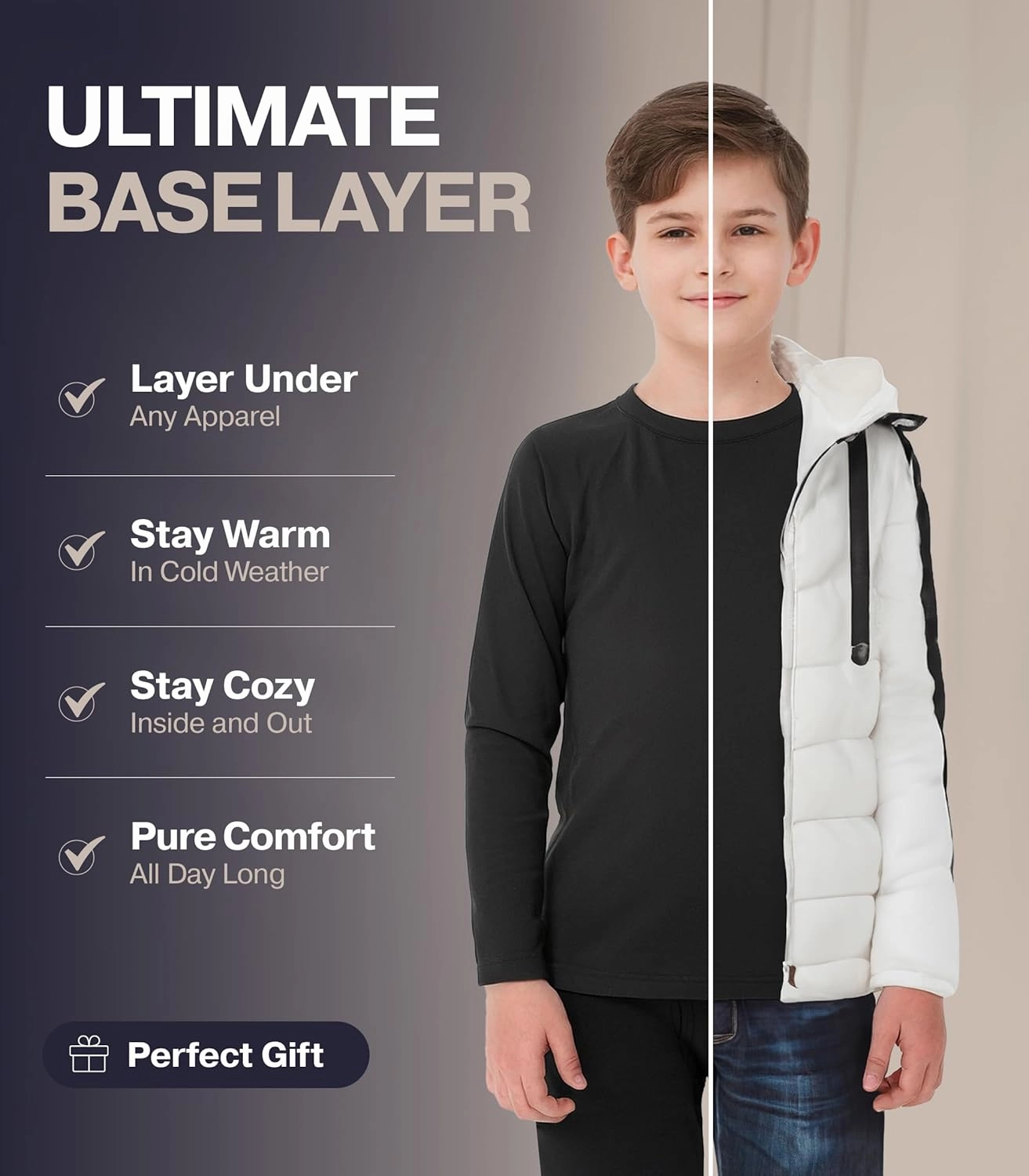 Thermajohn Thermal Underwear for Kids, Boys Thermal Underwear Set, Base Layers for Skiing, Long Johns for Boys Kids