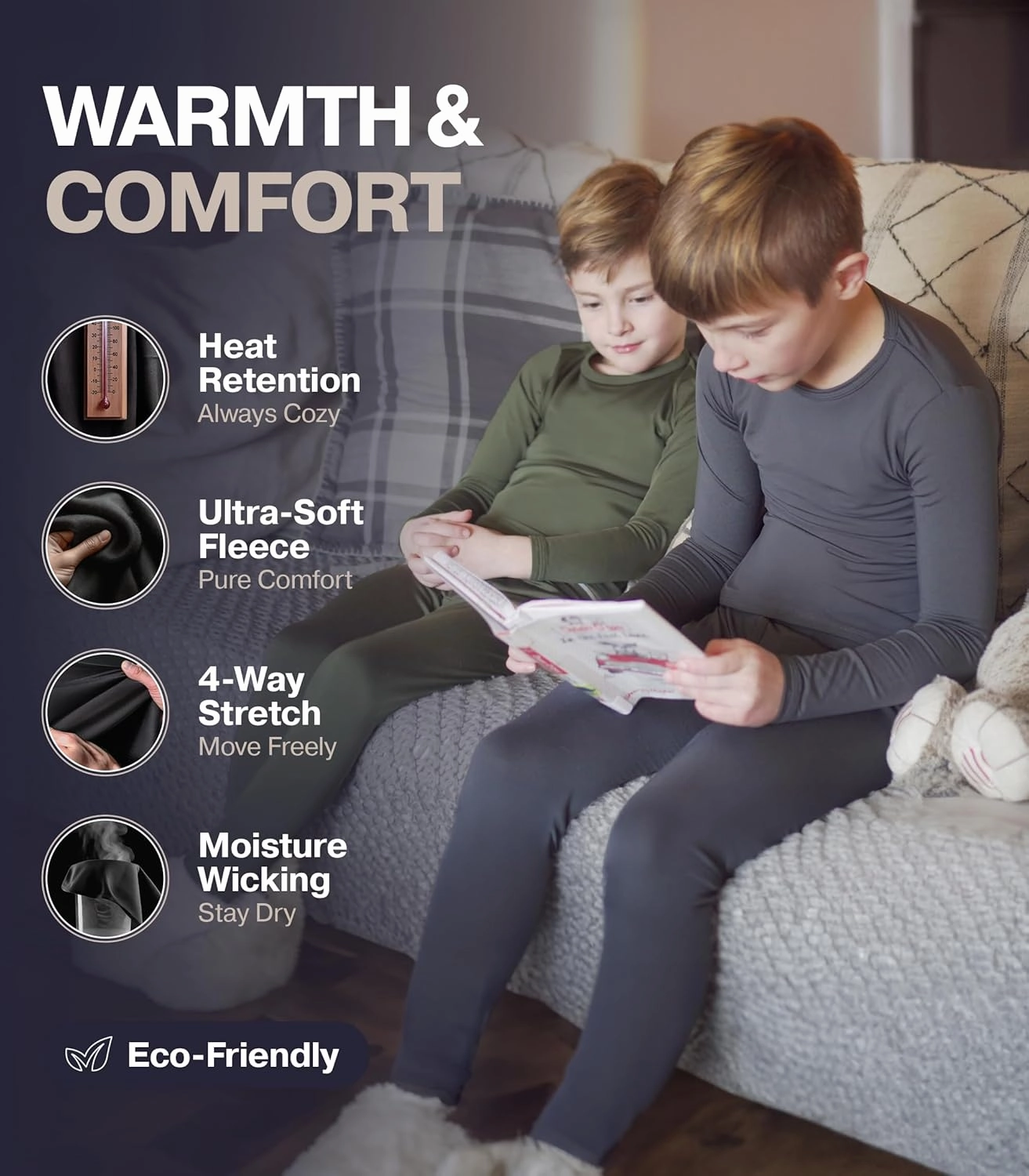 Thermajohn Thermal Underwear for Kids, Boys Thermal Underwear Set, Base Layers for Skiing, Long Johns for Boys Kids