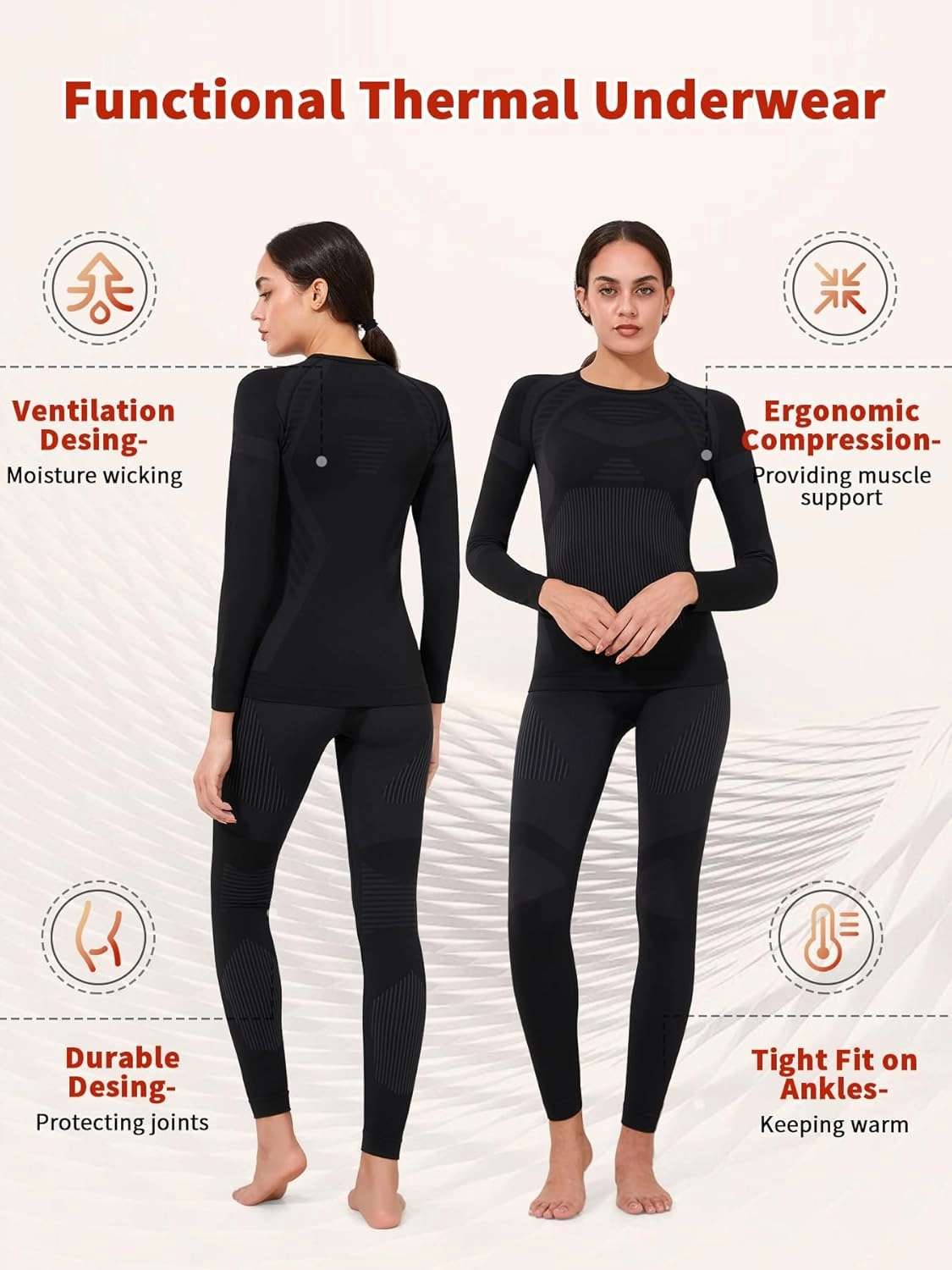 Thermal Underwear Set Womens, Ski Base Layers Set, Quick Dry Thermal Underlayer, Ladies Thermal Clothing & Leggings