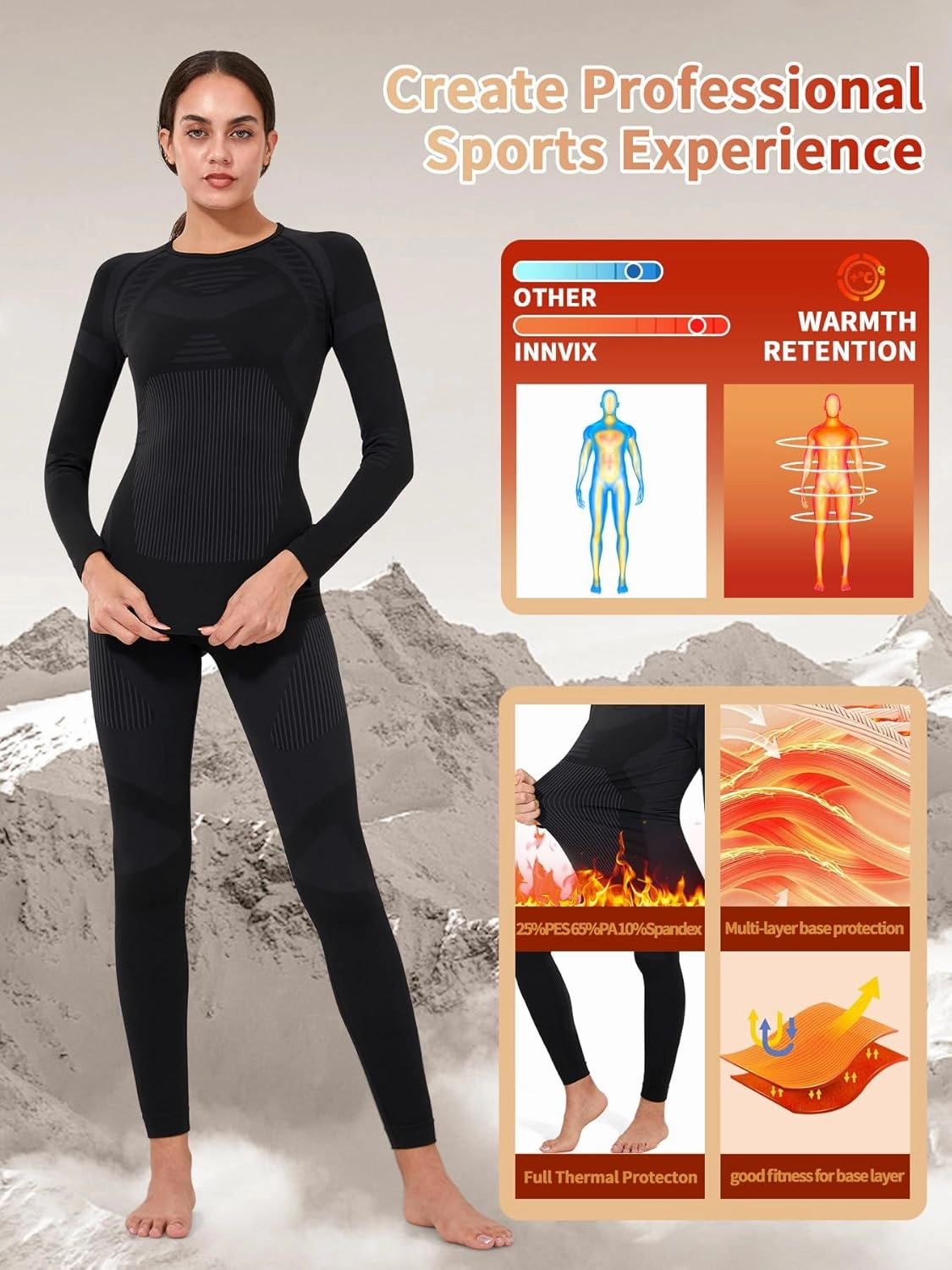 Thermal Underwear Set Womens, Ski Base Layers Set, Quick Dry Thermal Underlayer, Ladies Thermal Clothing & Leggings