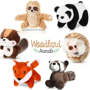 Threan 6 Pcs Woodland Stuffed Animal 4 Inch Small Plush Toy Jungle Forest Safari Stuffed Animals Set, Panda, Raccoon, Sloth, Big Tail Squirrel, Fox, Hedgehog for Kids Student Award