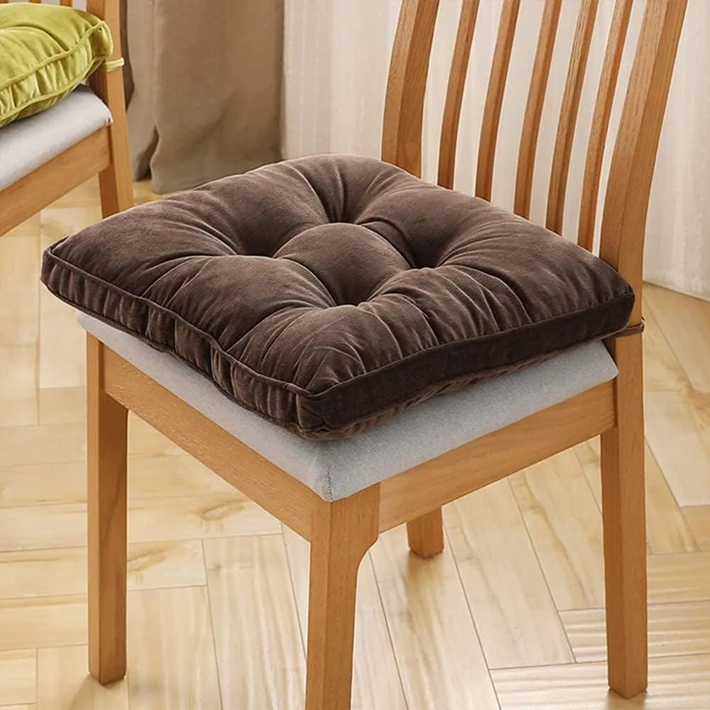 Tiita Dining Chair Seat Cushions 18x18 Inch Office Chair Pads Square Floor Pillows Pad for Outdoor Kitchen Dining Chairs with Ties Set of 4 (Coffee)