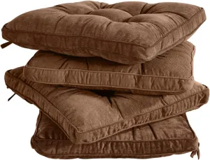 Tiita Dining Chair Seat Cushions 18x18 Inch Office Chair Pads Square Floor Pillows Pad for Outdoor Kitchen Dining Chairs with Ties Set of 4 (Coffee)