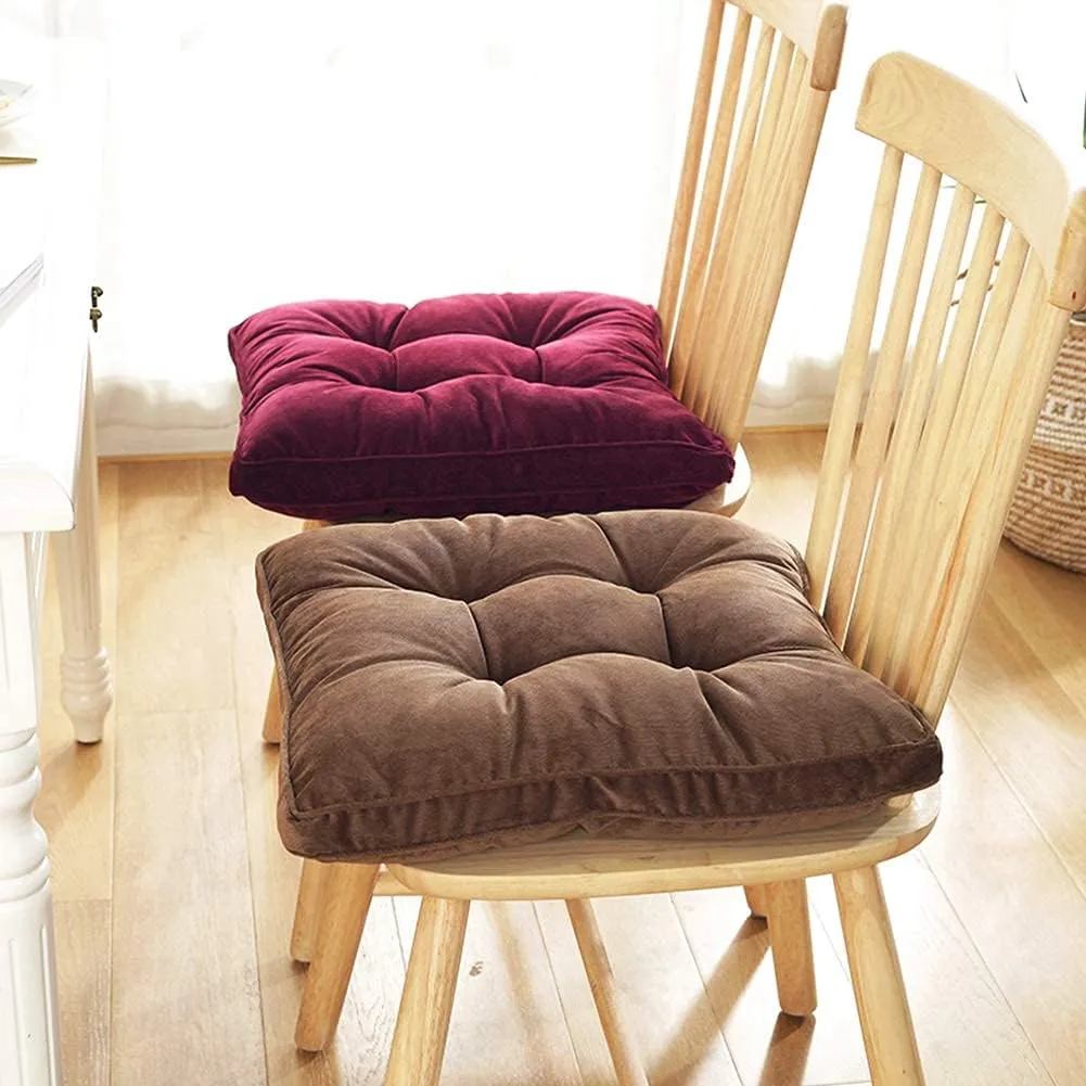 Tiita Dining Chair Seat Cushions 18x18 Inch Office Chair Pads Square Floor Pillows Pad for Outdoor Kitchen Dining Chairs with Ties Set of 4 (Coffee)