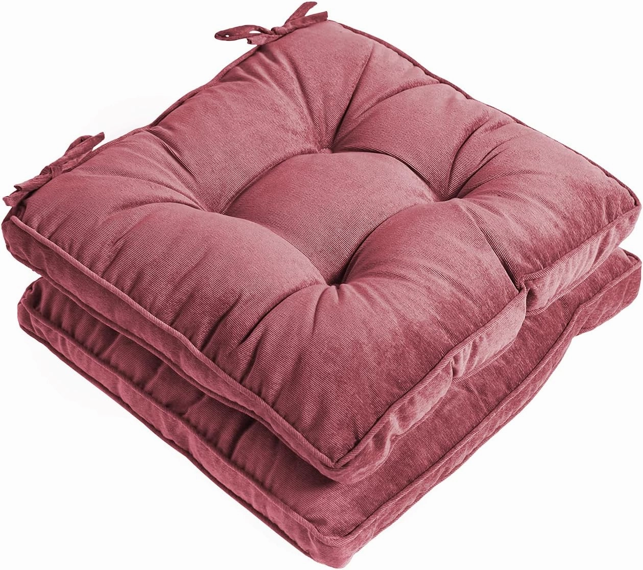 Tiita Chair Pads Cushions 2 Pack, Seat Pillows Pad with Ties, 18x18 Cushions for Indoor/Outdoor Kitchen Dining Chairs, Coral Pink