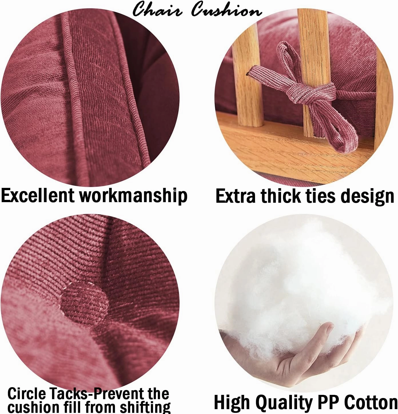 Tiita Chair Pads Cushions 2 Pack, Seat Pillows Pad with Ties, 18x18 Cushions for Indoor/Outdoor Kitchen Dining Chairs, Coral Pink