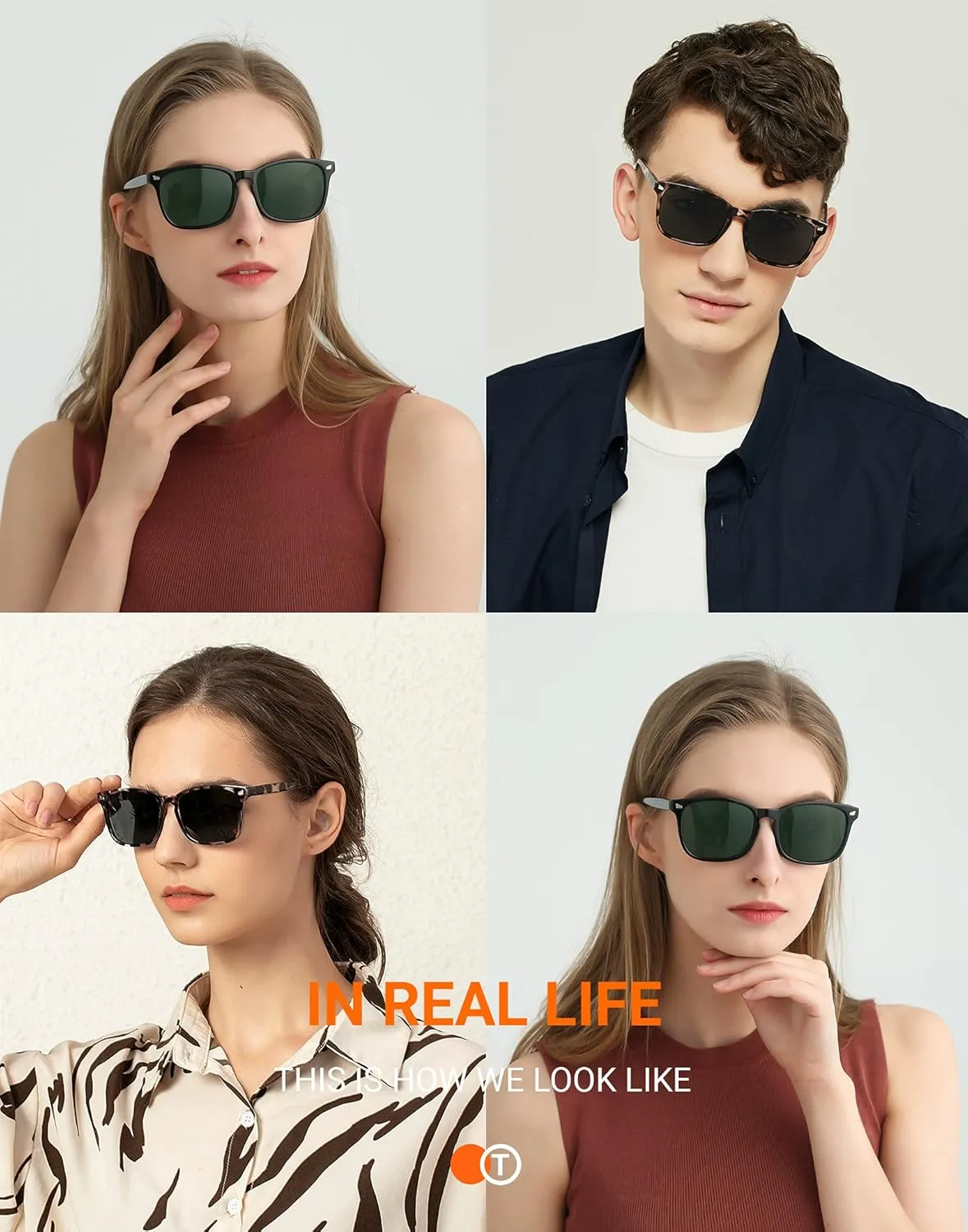 TIJN Polarized Sunglasses for Womens and Mens,Classic Square Frames Shades for UV Protection, Stylish and Trendy Sunnies