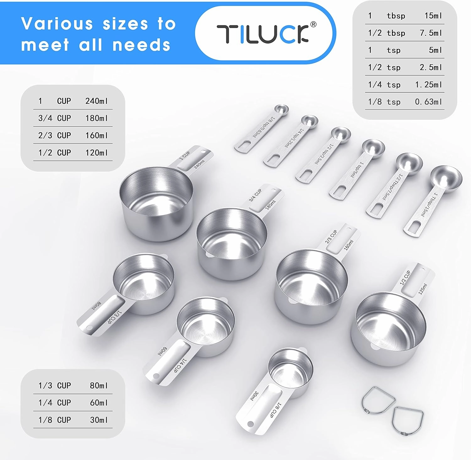 TILUCK Measuring Cups and Spoons Set, Stainless Steel Cups & Spoons,Kitchen Gadgets for Cooking & Baking (13)