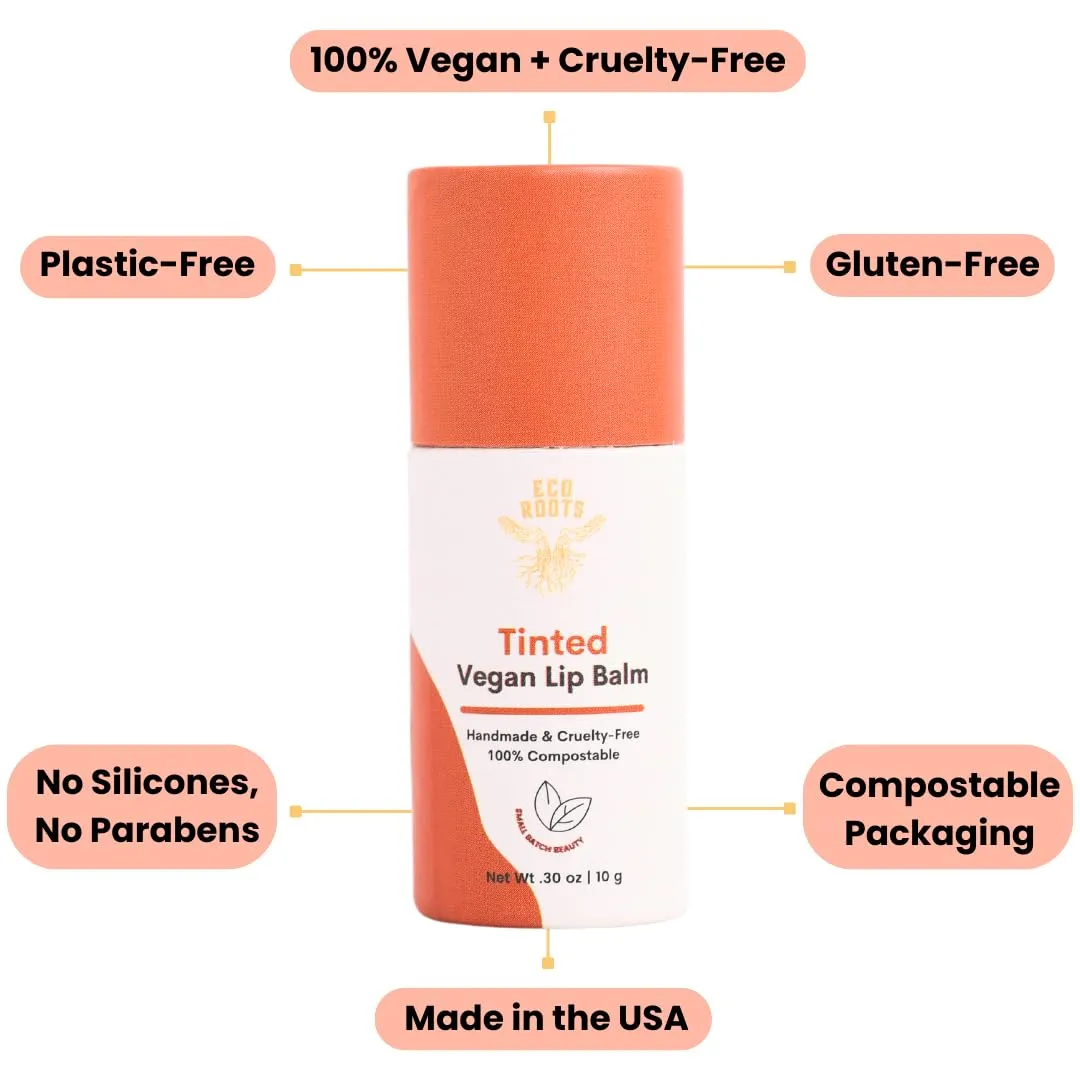 Tinted Lip Balm 2 Pack - Organic and Vegan Lip Moisturizer - Cruelty-Free, Eco-Friendly - Plastic-Free with Compostable Packaging - Made in USA Lip Balm Set