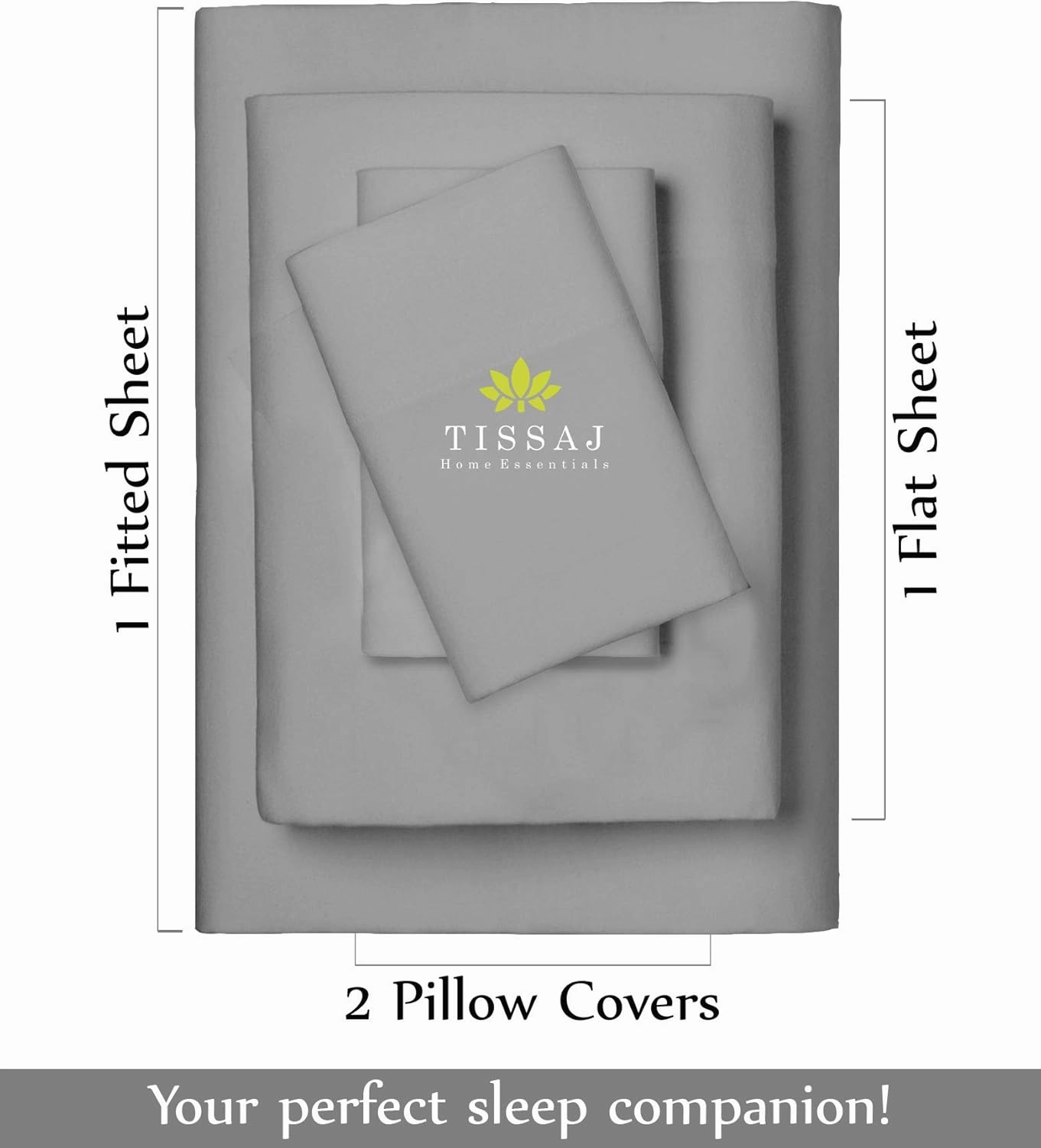 Tissaj Luxury Sheets Set King Size – Smoke Gray – 100% Pure Organic Cotton – GOTS Certified Bedding Collection – Premium Bed Linen – Extra Deep Pockets & Secure Fit – with Carry Bag – Set of 4