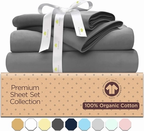 Tissaj Luxury Sheets Set King Size – Smoke Gray – 100% Pure Organic Cotton – GOTS Certified Bedding Collection – Premium Bed Linen – Extra Deep Pockets & Secure Fit – with Carry Bag – Set of 4