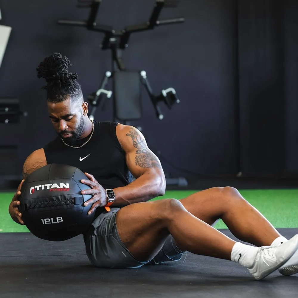 Titan Fitness LB Soft Shell Medicine Wall Ball with Poly-Composite Laminate Cross Texture Non-Slip Grip for Throwing, Core Strength, Floor Exercises, Stretching