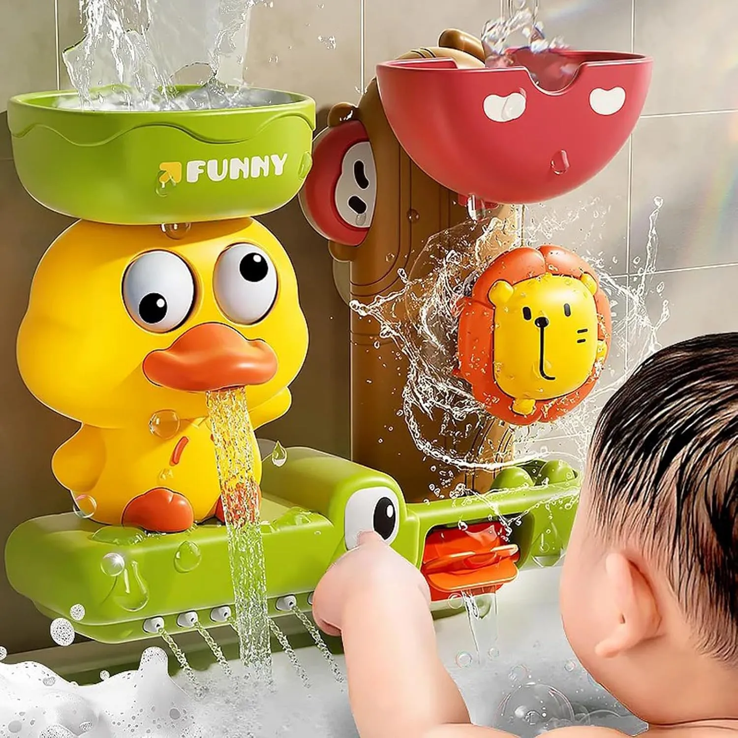 Toddler Bath Toys for Kids Water Toys with 3 Strong Suction Cups Interactive Baby Infant Toys Duck Lion Splash Bathtub & Shower Toys Ideal Gift for Fun in Bath Time (18M )