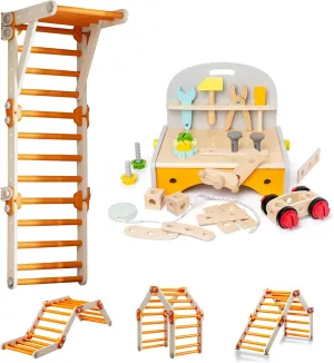 Toddler Climbing Toys,Kids Pikler Triangle Set & Kids Tool Bench